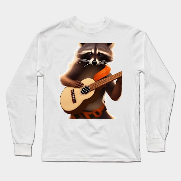 Raccoon wielding ukulele Long Sleeve T-Shirt by mdr design